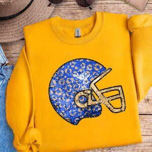 Blue & Gold Faux Sequin/Glitter Helmet Sweatshirt (Color Sweatshirt: Gold/ New)